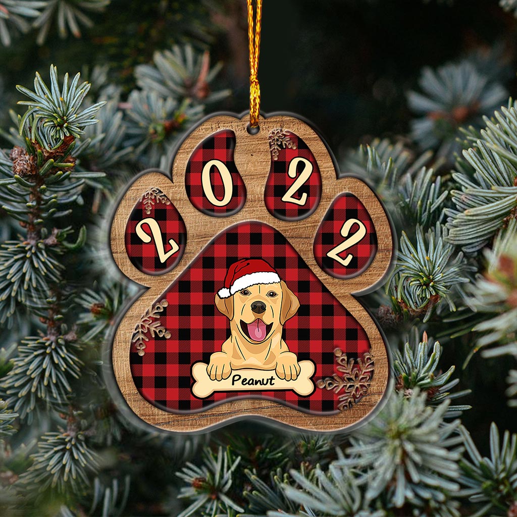 Niedliche Hundepfote – Personalisierter Weihnachtsschmuck aus Holz mit Hundemotiv