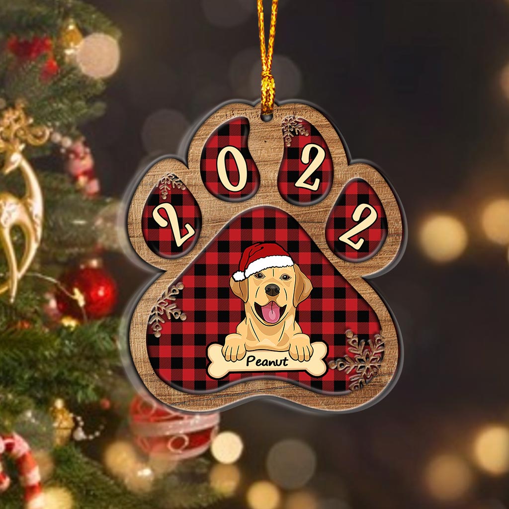 Niedliche Hundepfote – Personalisierter Weihnachtsschmuck aus Holz mit Hundemotiv