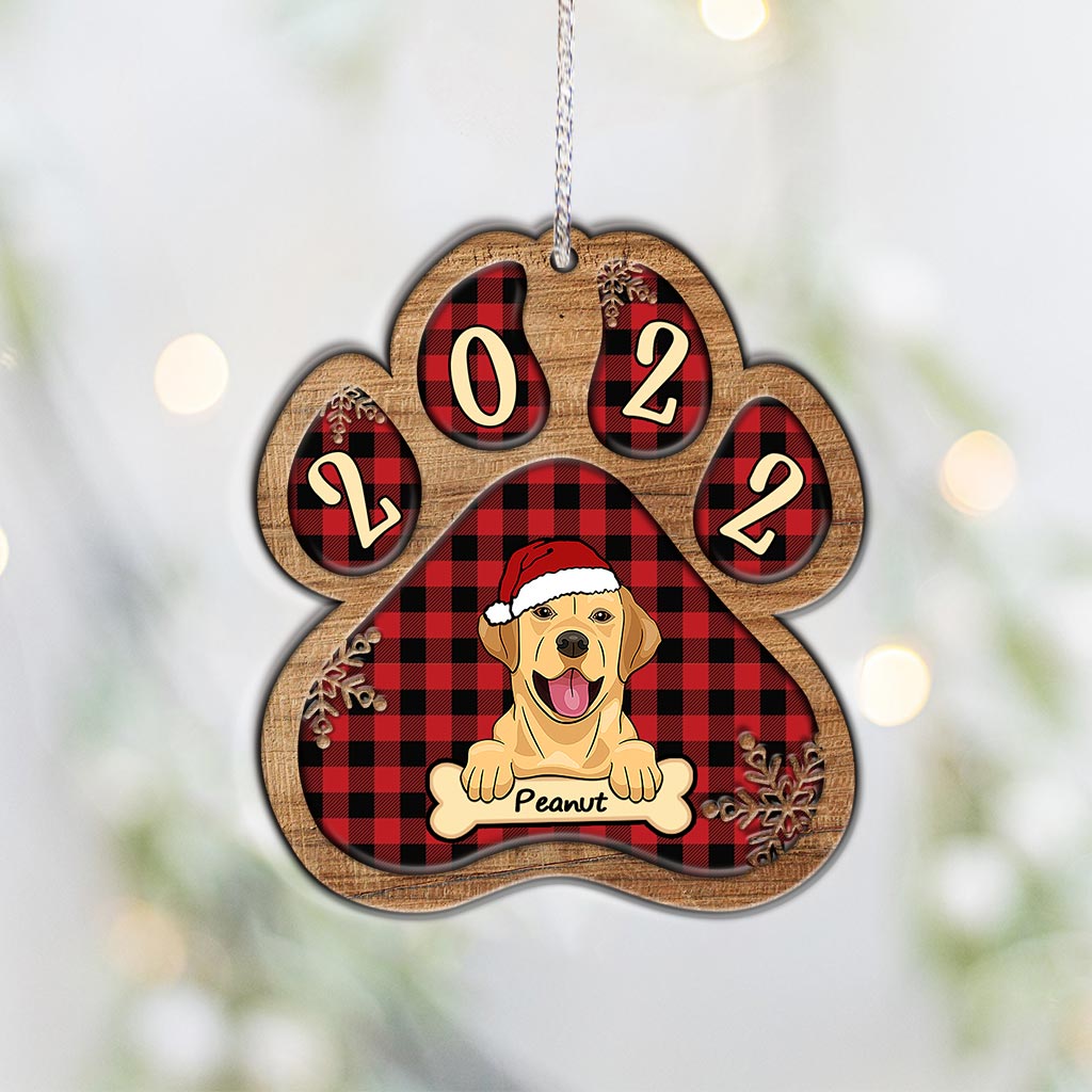 Niedliche Hundepfote – Personalisierter Weihnachtsschmuck aus Holz mit Hundemotiv