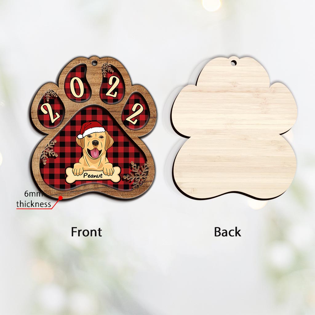 Niedliche Hundepfote – Personalisierter Weihnachtsschmuck aus Holz mit Hundemotiv