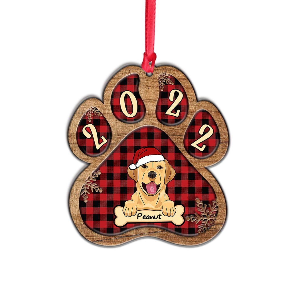Niedliche Hundepfote – Personalisierter Weihnachtsschmuck aus Holz mit Hundemotiv