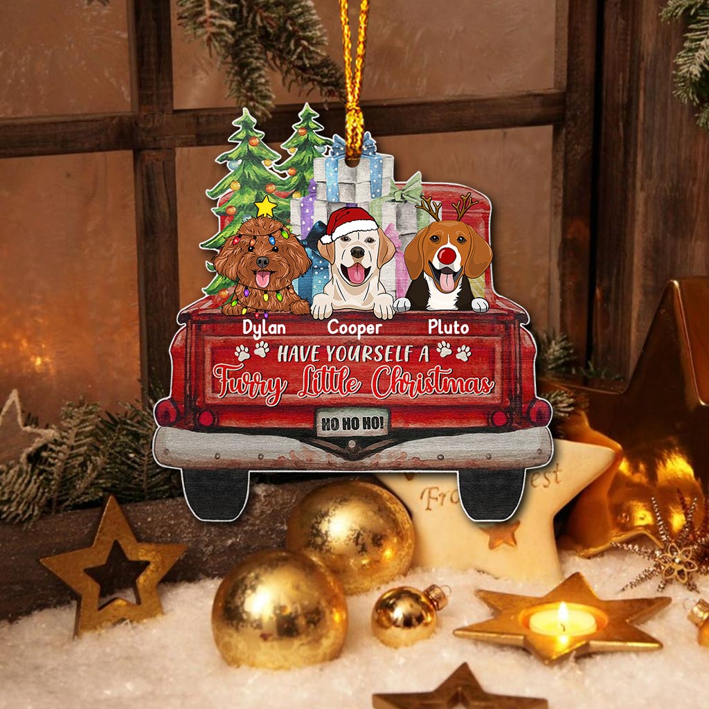 Flauschiger kleiner Weihnachtsschmuck – Personalisierter Weihnachtshund (beidseitig bedruckt)