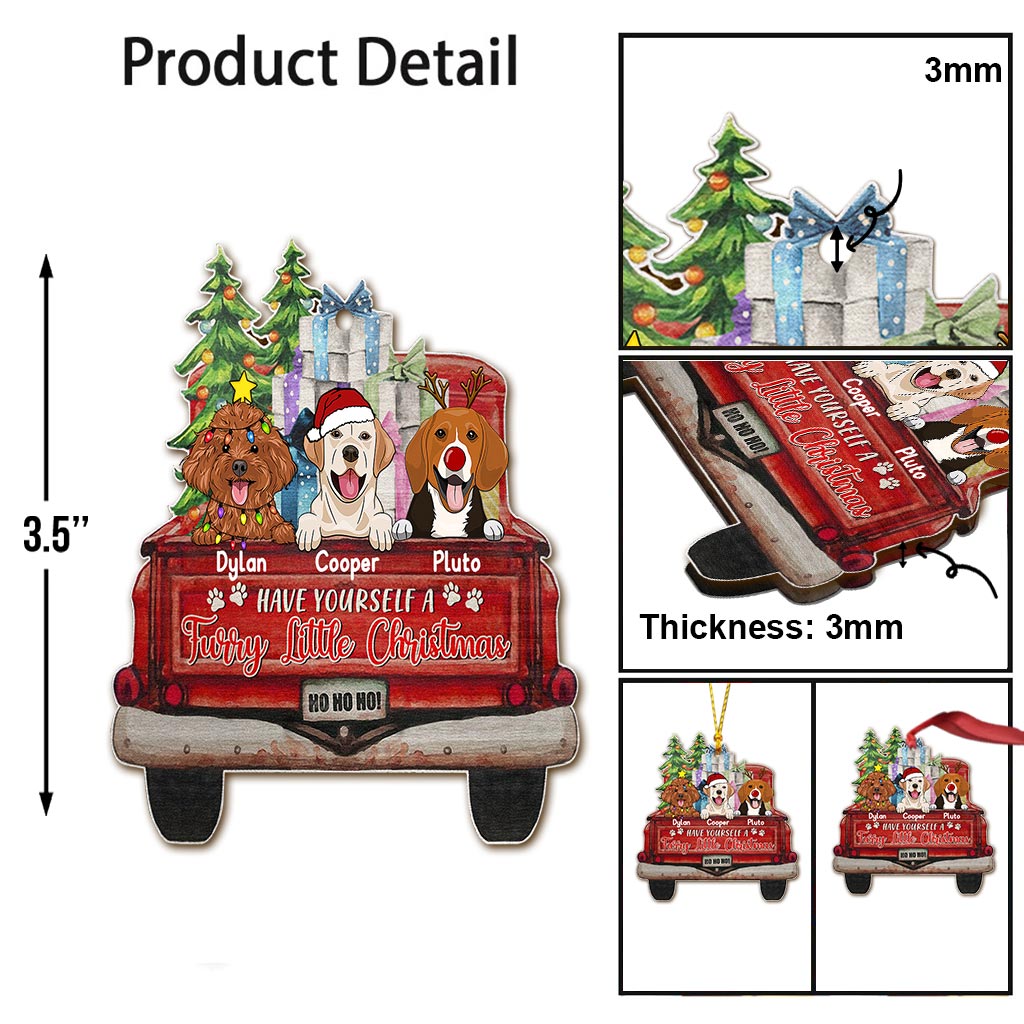 Flauschiger kleiner Weihnachtsschmuck – Personalisierter Weihnachtshund (beidseitig bedruckt)