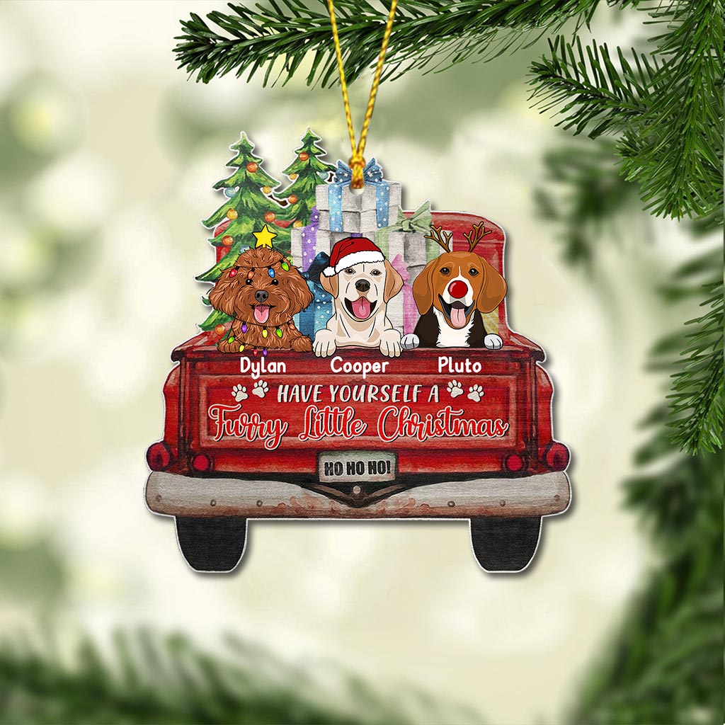 Flauschiger kleiner Weihnachtsschmuck – Personalisierter Weihnachtshund (beidseitig bedruckt)