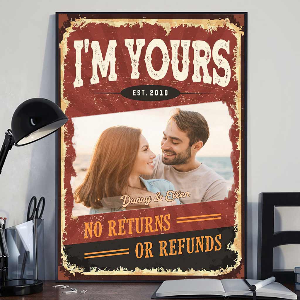 Ich gehöre dir – Keine Rückgabe oder Rückerstattung – Personalisierte Leinwand und Poster für Paare