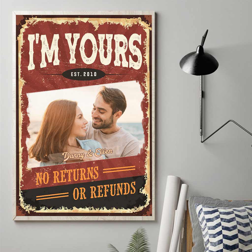 Ich gehöre dir – Keine Rückgabe oder Rückerstattung – Personalisierte Leinwand und Poster für Paare