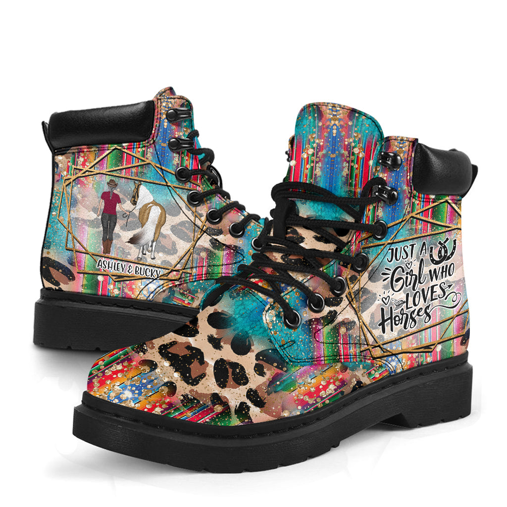 scl1 – Einfach ein Mädchen, das Pferde liebt – Personalisierte Ganzjahresstiefel für Pferde