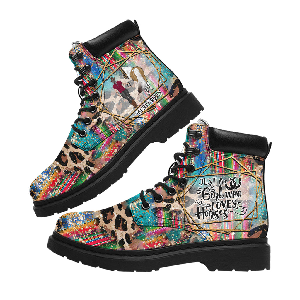 scl1 – Einfach ein Mädchen, das Pferde liebt – Personalisierte Ganzjahresstiefel für Pferde