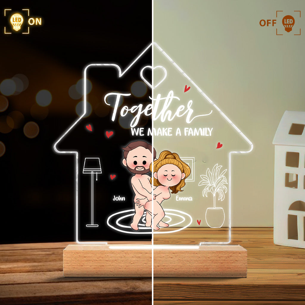 Together We Make A Family - Personalized Couple Shaped Plaque Light Base