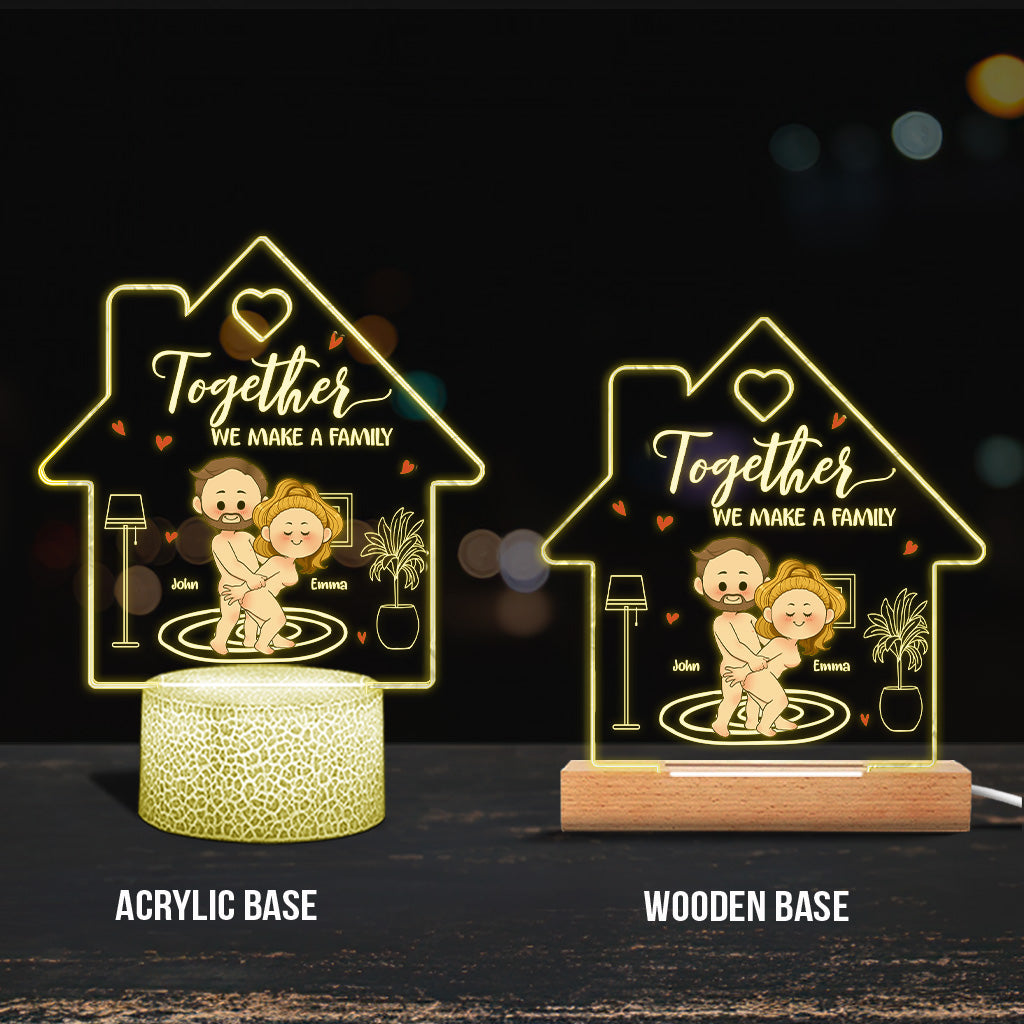 Together We Make A Family - Personalized Couple Shaped Plaque Light Base
