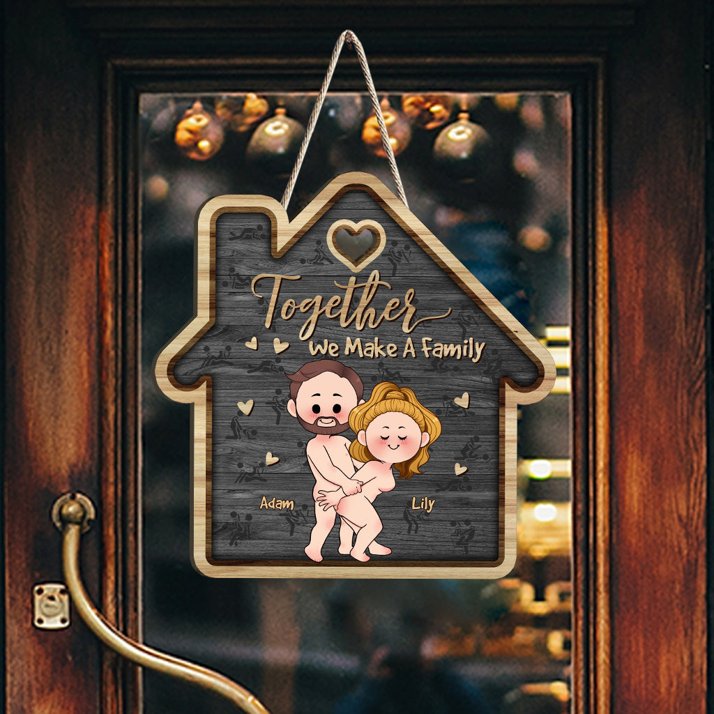 Together We Make A Family - Personalized Couple Wood Sign