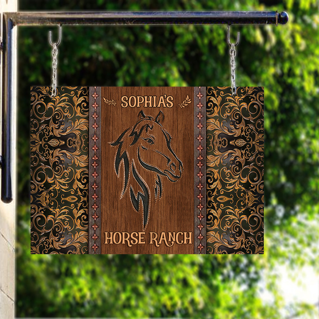 Pferdestall - Personalisiertes rechteckiges Metallschild mit Pferdemotiv