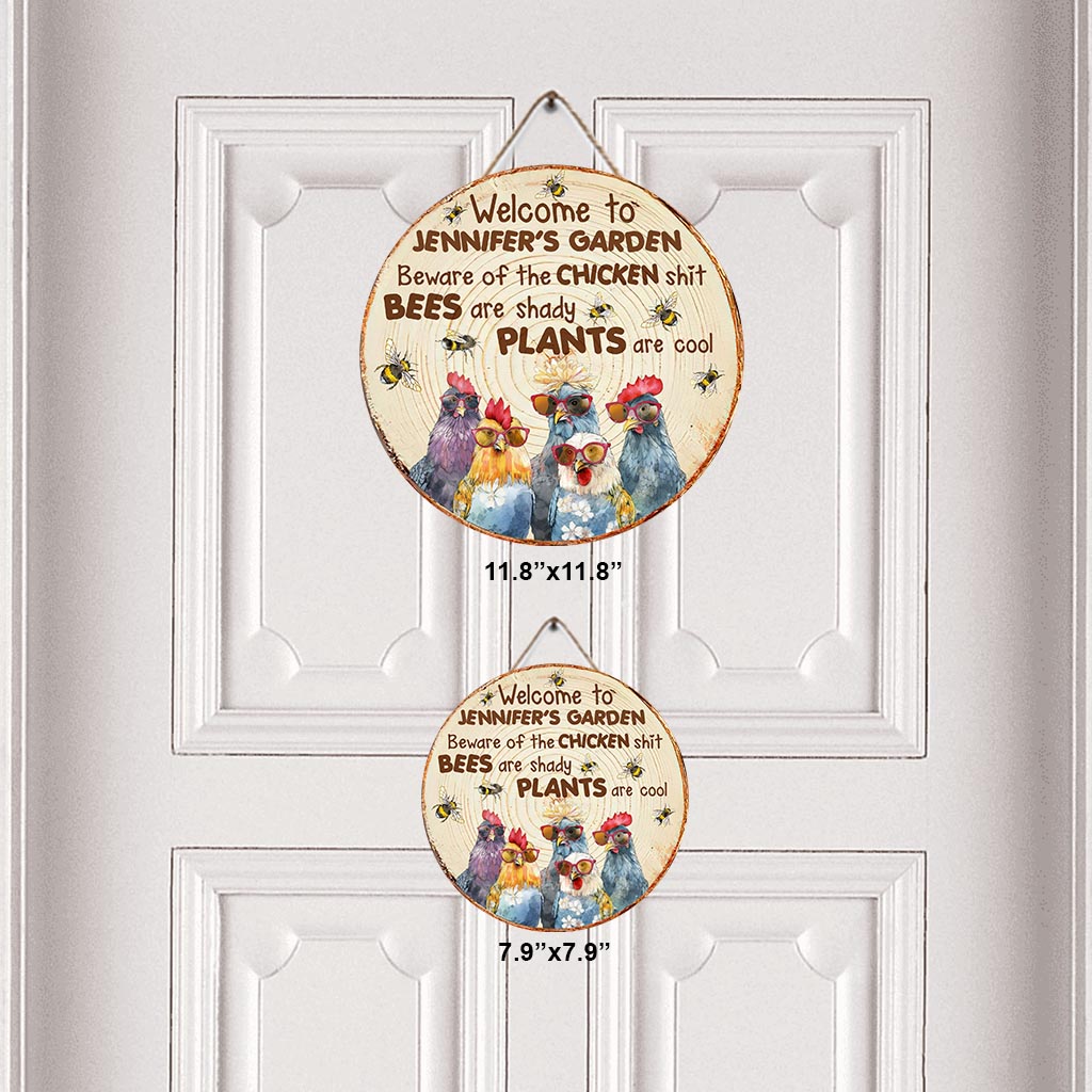 Achtung – Personalisiertes rundes Gartenschild aus Holz