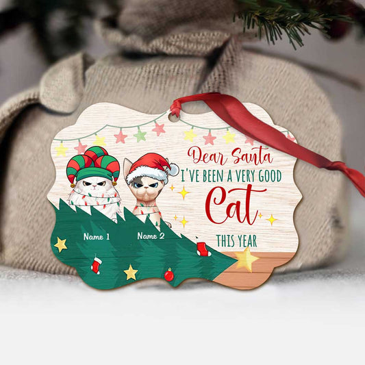 Ich war eine ganz brave Katze – personalisierter Weihnachtsschmuck in Katzenform (beidseitig bedruckt)