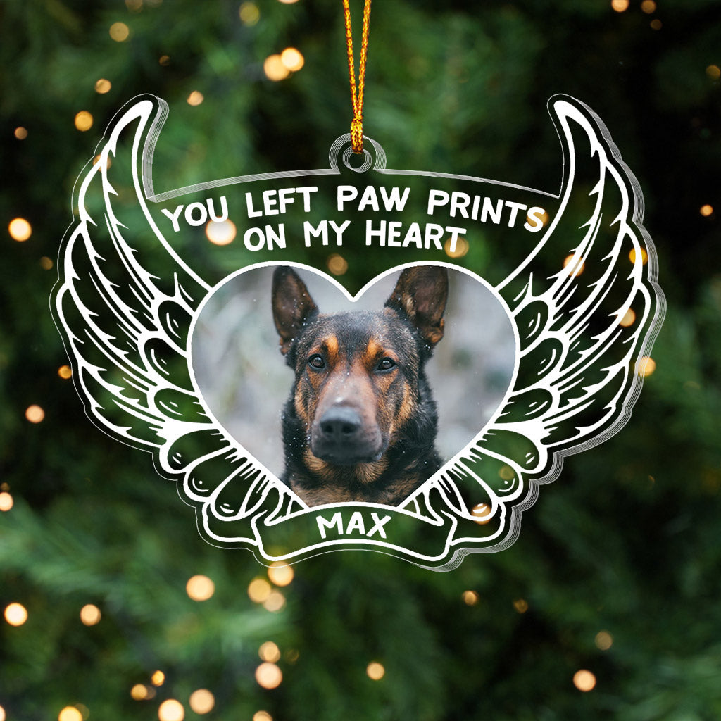 Du hast Pfotenabdrücke in meinem Herzen hinterlassen – Personalisierter transparenter Weihnachtsschmuck mit Hund
