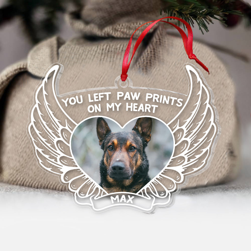 Du hast Pfotenabdrücke in meinem Herzen hinterlassen – Personalisierter transparenter Weihnachtsschmuck mit Hund