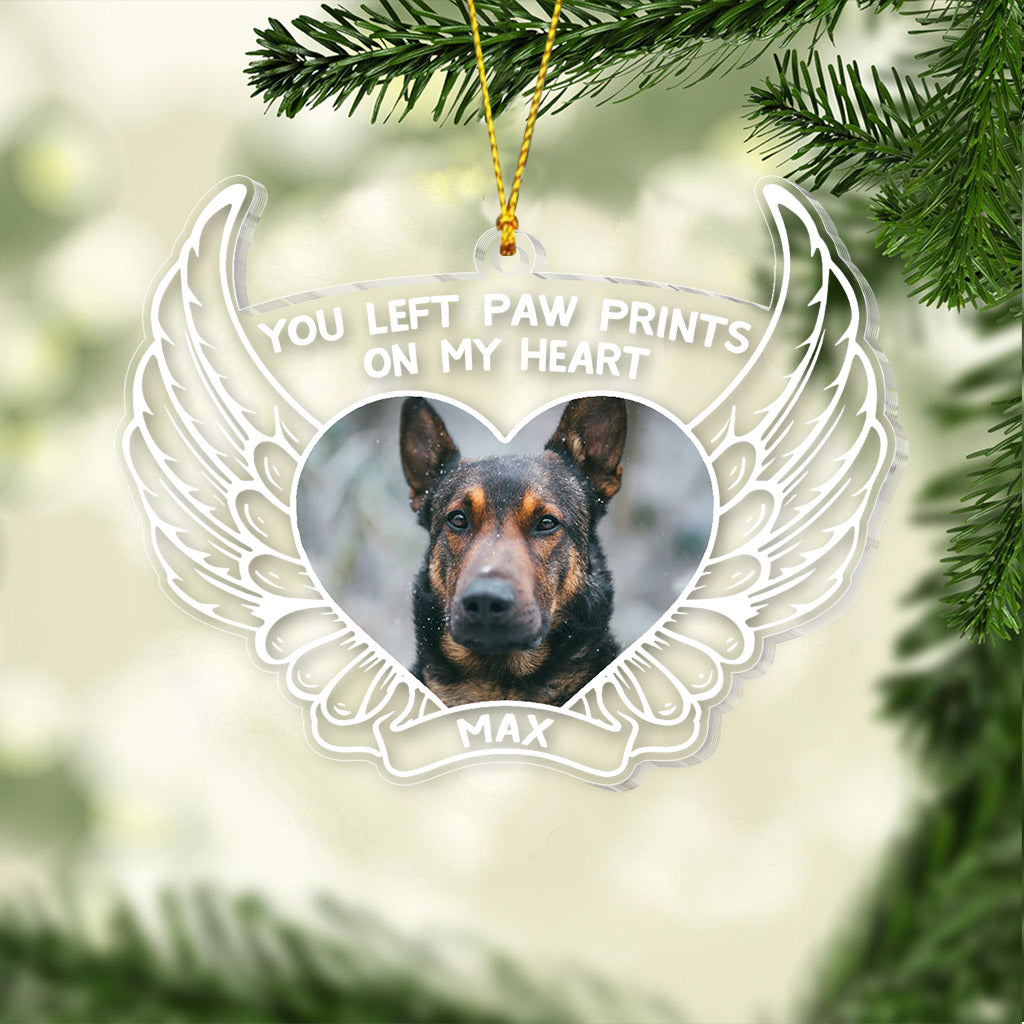 Du hast Pfotenabdrücke in meinem Herzen hinterlassen – Personalisierter transparenter Weihnachtsschmuck mit Hund