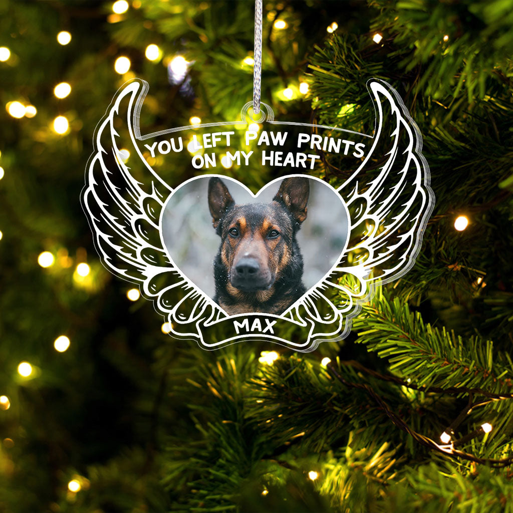 Du hast Pfotenabdrücke in meinem Herzen hinterlassen – Personalisierter transparenter Weihnachtsschmuck mit Hund
