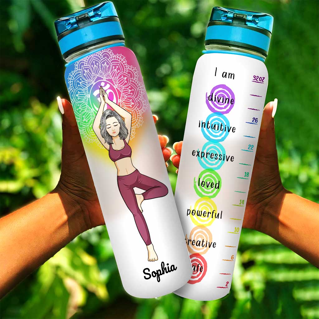 I Am Divine Intuitive Expressive Loved - Personalized Yoga Water Tracker Bottle