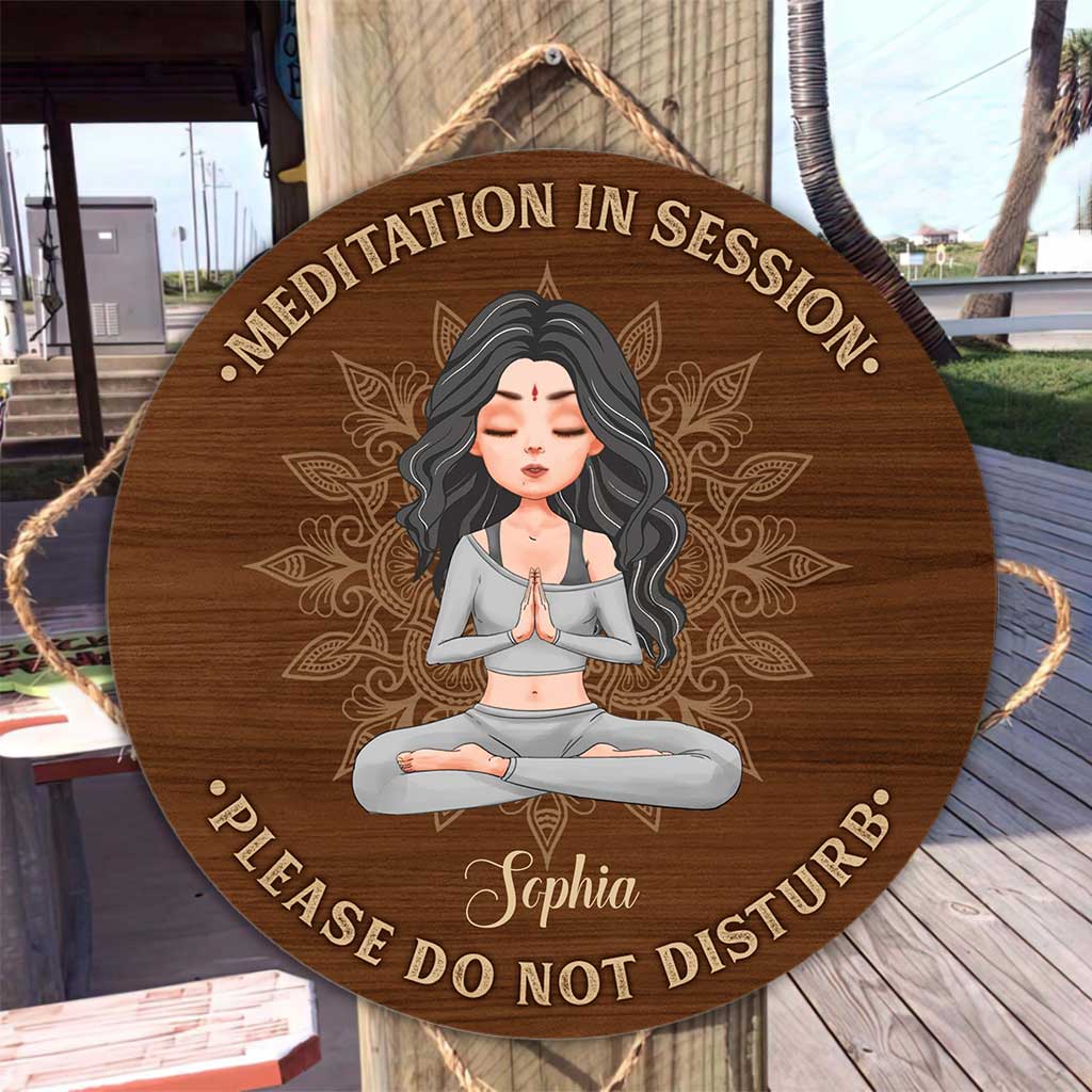 Meditation In Session - Personalized Yoga Round Wood Sign