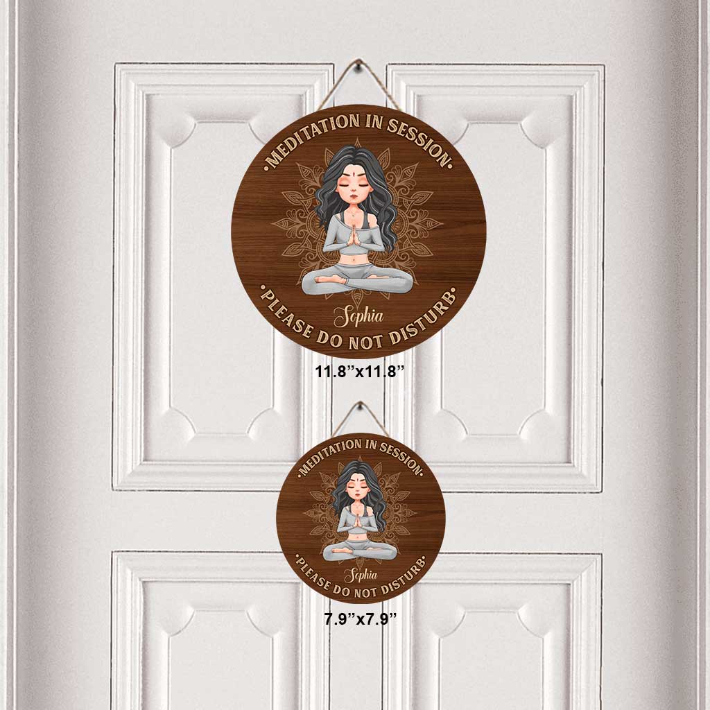 Meditation In Session - Personalized Yoga Round Wood Sign