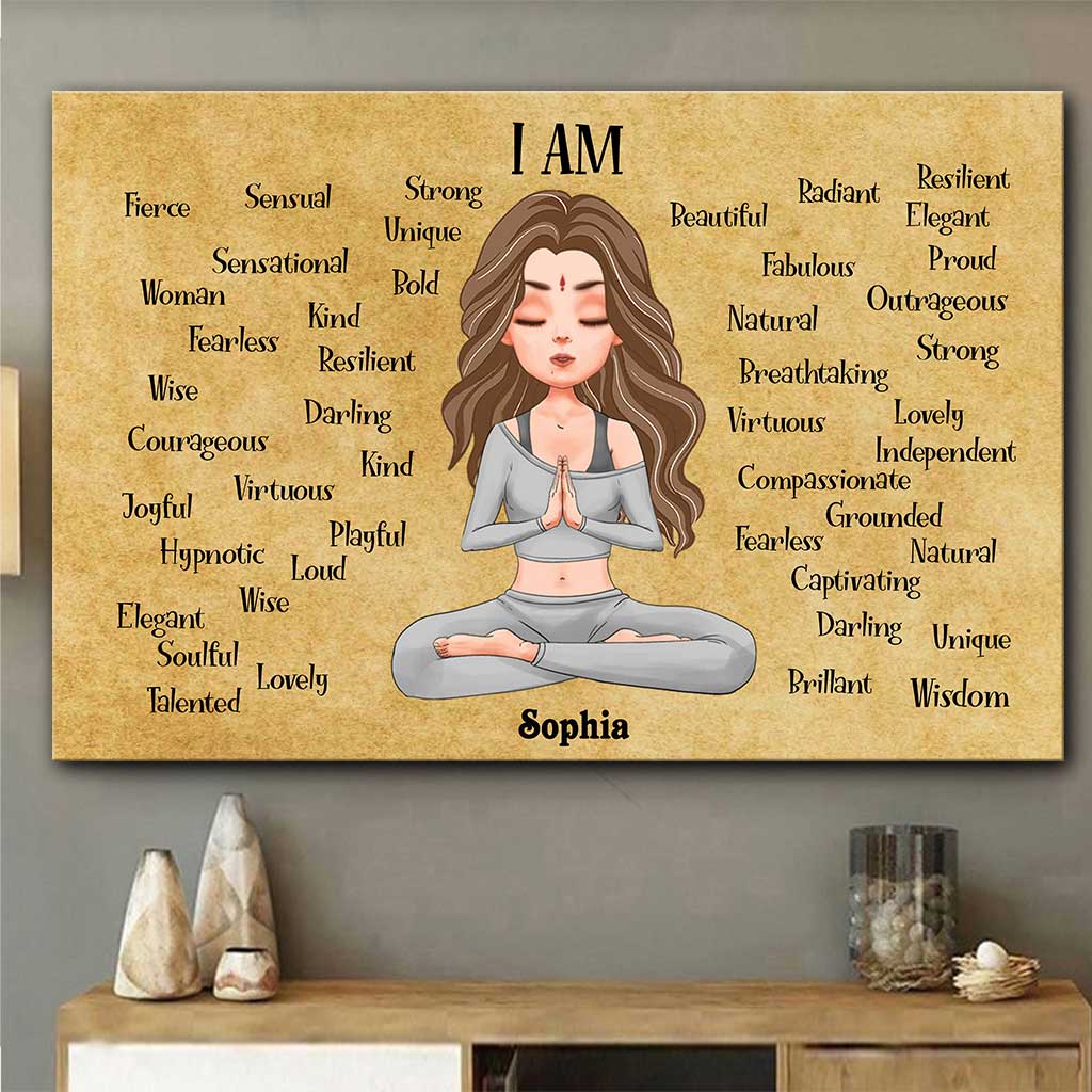 Ich bin göttlich, intuitiv, ausdrucksstark und geliebt – personalisierte Yoga-Leinwand und Poster
