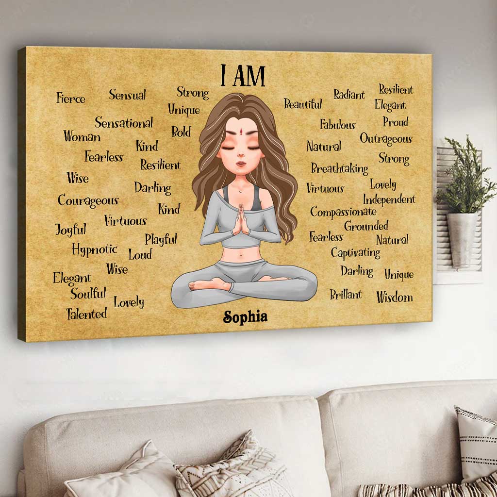 Ich bin göttlich, intuitiv, ausdrucksstark und geliebt – personalisierte Yoga-Leinwand und Poster