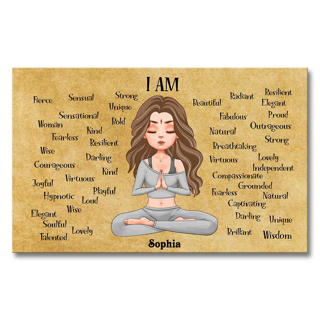Ich bin göttlich, intuitiv, ausdrucksstark und geliebt – personalisierte Yoga-Leinwand und Poster