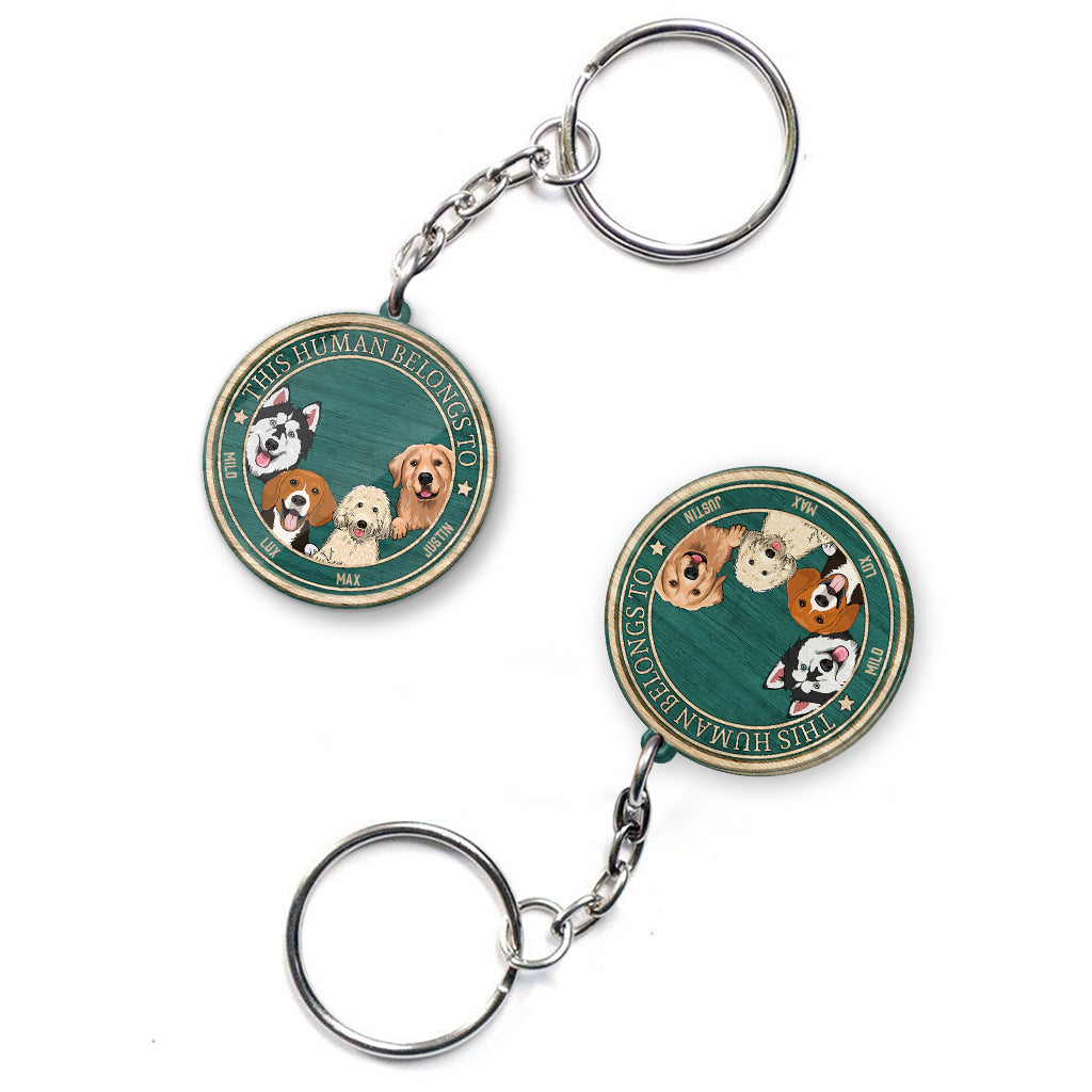 Dieser Mensch gehört zu – Personalisierter Hunde-Schlüsselanhänger (beidseitig bedruckt)