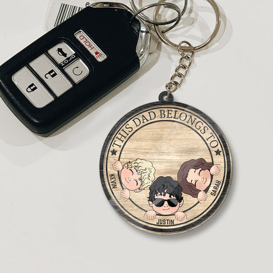 This Dad Belongs To - Personalized Father's Day Father Keychain (Printed On Both Sides)