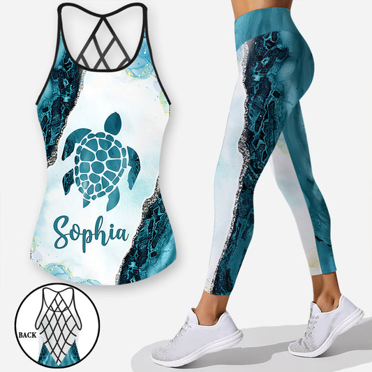 Einfach für Mädchen, die Schildkröten lieben – Personalisiertes Tanktop und Leggings mit Schildkrötenkreuz.