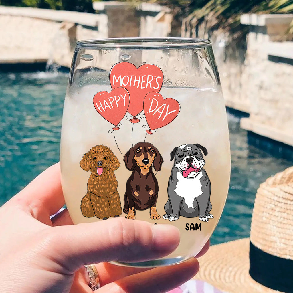 Ich liebe dich, Mama – Personalisiertes Weinglas zum Muttertag mit Hundemotiv.