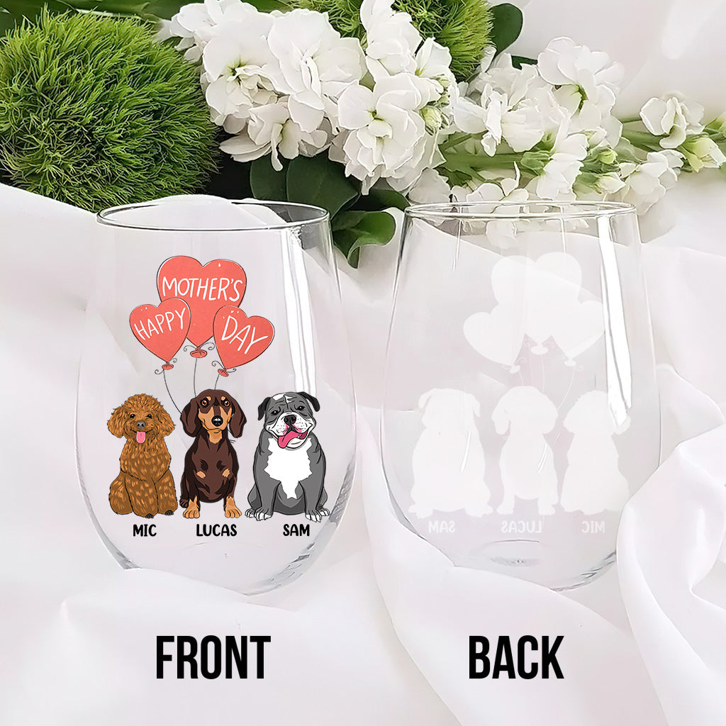 Ich liebe dich, Mama – Personalisiertes Weinglas zum Muttertag mit Hundemotiv.