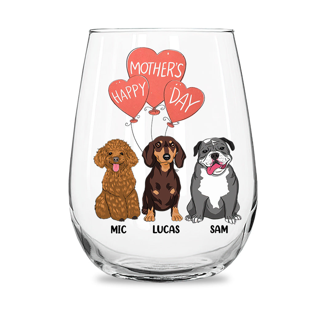 Ich liebe dich, Mama – Personalisiertes Weinglas zum Muttertag mit Hundemotiv.