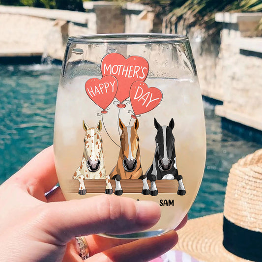 I Love You Mom - Personalized Mother's Day Horse All Over Wine Glass