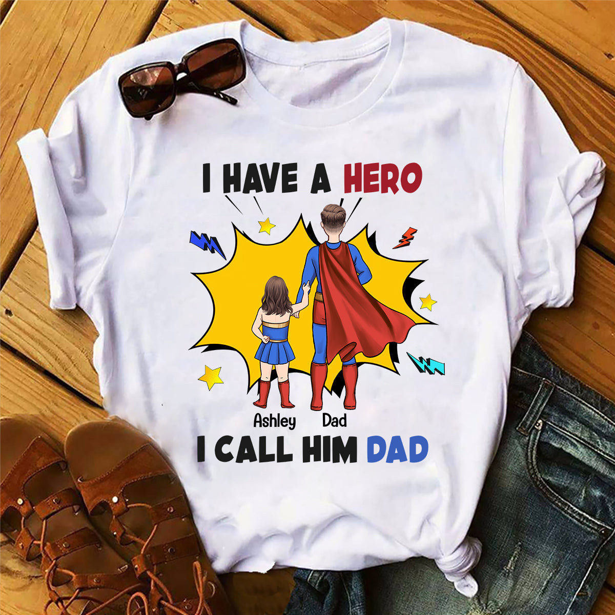 Ich habe einen Helden, ich nenne ihn Papa – personalisiertes Vater-T-Shirt und Hoodie