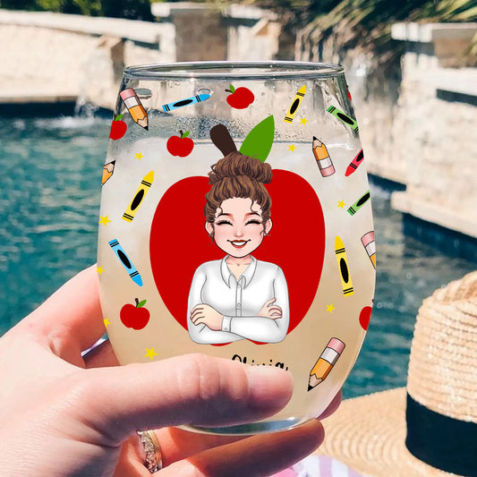 Lehren, Lieben, Inspirieren – Personalisierter Lehrer auf einem Weinglas