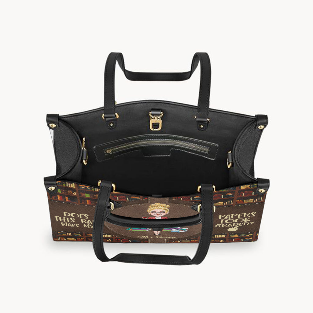 Lässt diese Tasche meine Arbeiten benotet aussehen? - Personalisierte Lederhandtasche für Lehrer
