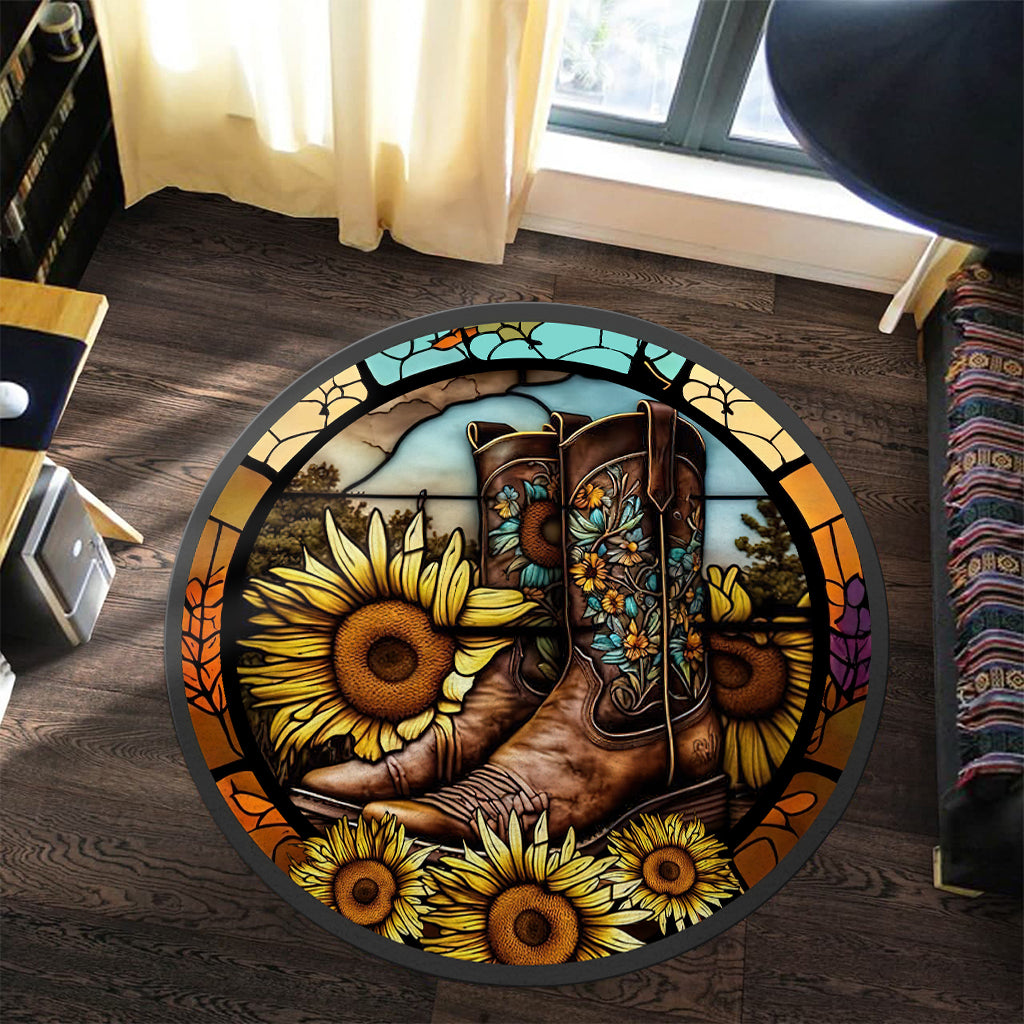 Vintage Country Boots Pferdeliebhaber Pferde-Runddecke