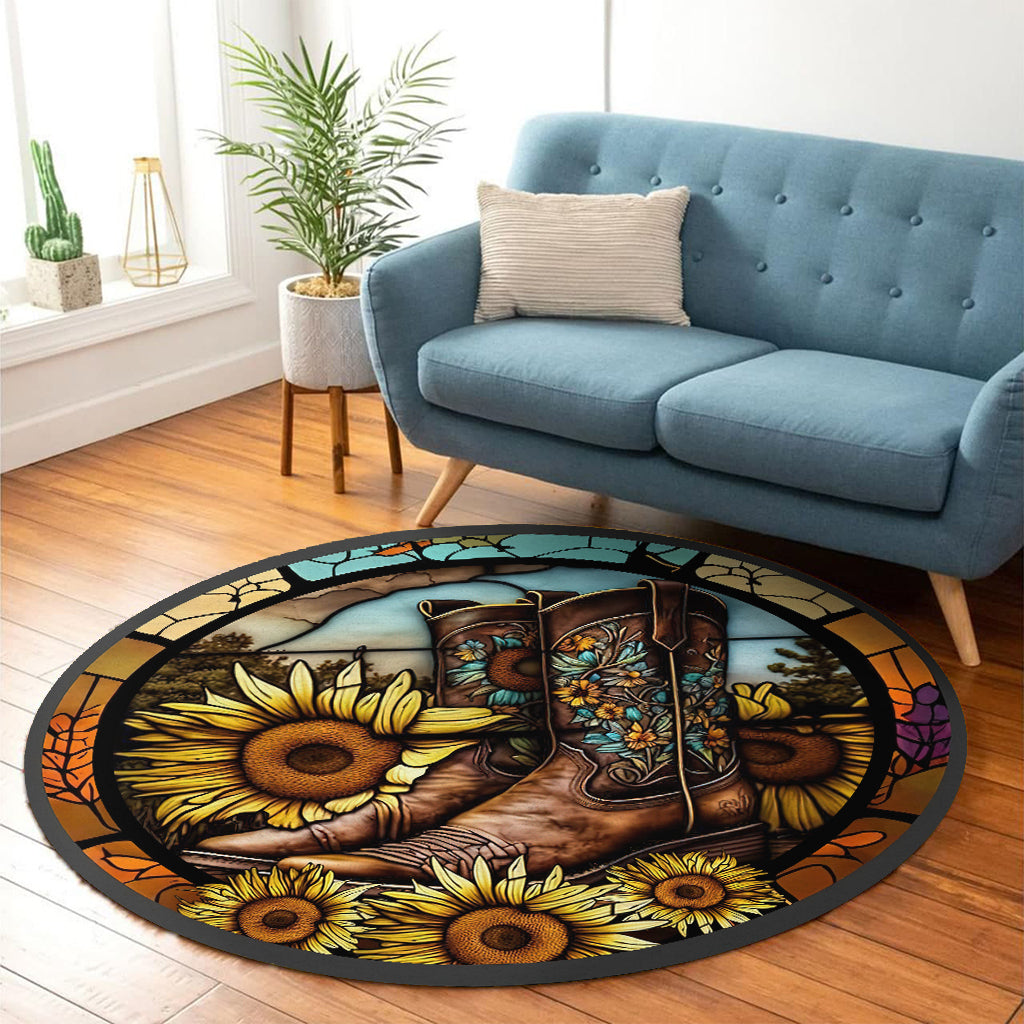 Vintage Country Boots Pferdeliebhaber Pferde-Runddecke