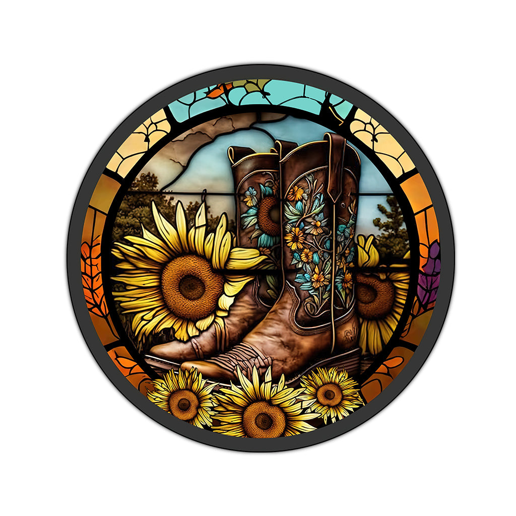 Vintage Country Boots Pferdeliebhaber Pferde-Runddecke