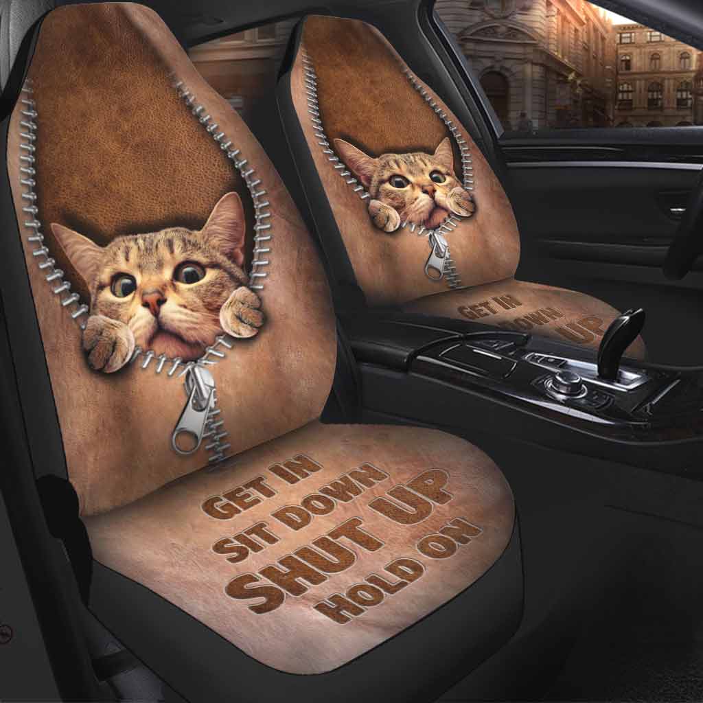 Get In Sit Down Shut Up Hold On - Cat Seat Covers With Leather Pattern Print