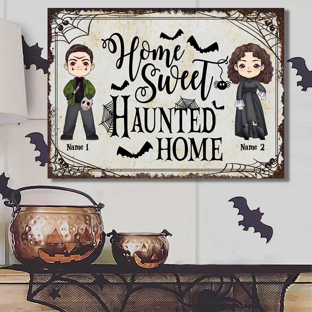 Zuhause ist es am schönsten – Personalisiertes Halloween-Pärchen-Rechteck-Metallschild