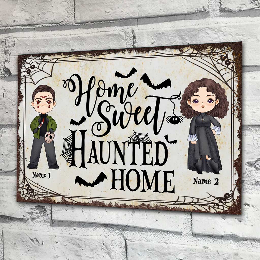 Zuhause ist es am schönsten – Personalisiertes Halloween-Pärchen-Rechteck-Metallschild