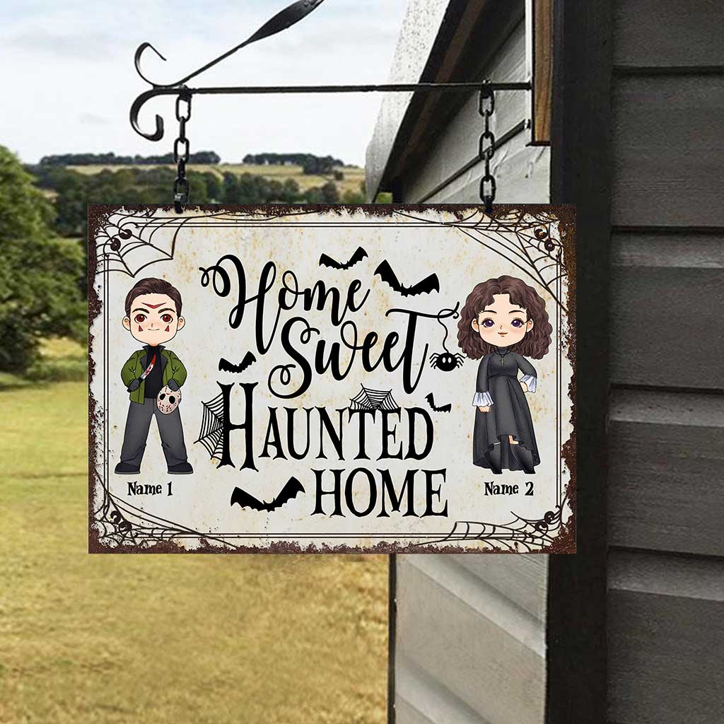Zuhause ist es am schönsten – Personalisiertes Halloween-Pärchen-Rechteck-Metallschild