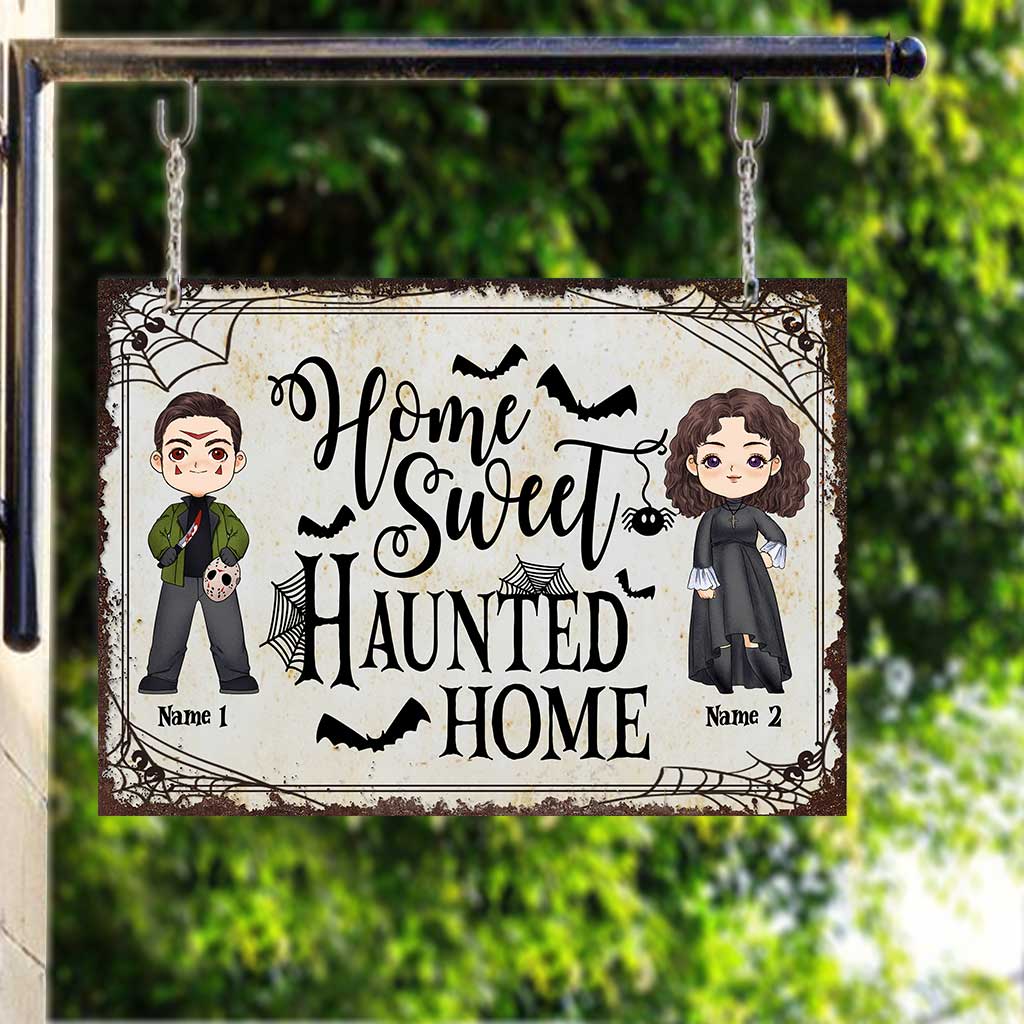 Zuhause ist es am schönsten – Personalisiertes Halloween-Pärchen-Rechteck-Metallschild