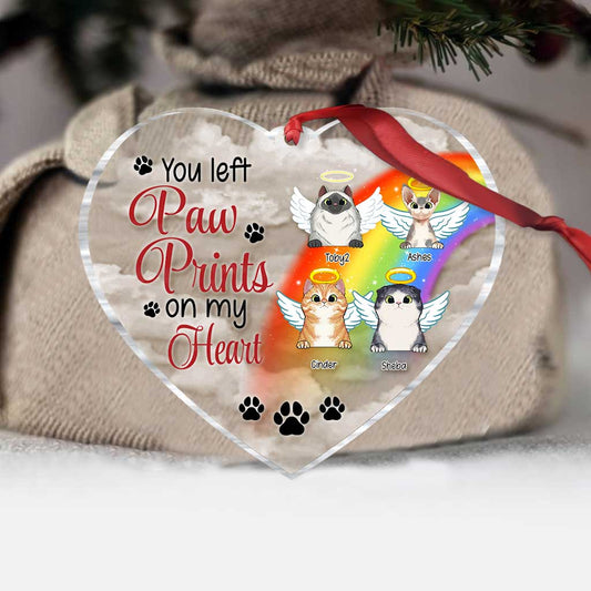 Du hast Pfotenabdrücke in meinem Herzen hinterlassen – Personalisierter transparenter Weihnachtsschmuck mit Katze