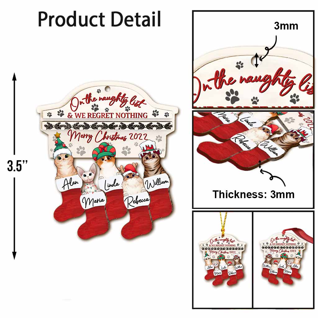 Niedliche Katzen auf der Liste der Unartigen - Personalisierter Weihnachtsschmuck mit Katzenmotiv (beidseitig bedruckt)