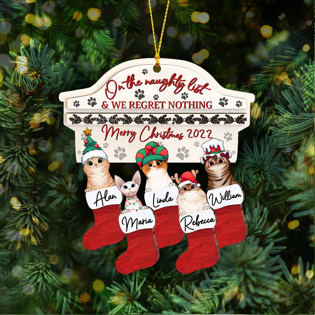 Niedliche Katzen auf der Liste der Unartigen - Personalisierter Weihnachtsschmuck mit Katzenmotiv (beidseitig bedruckt)