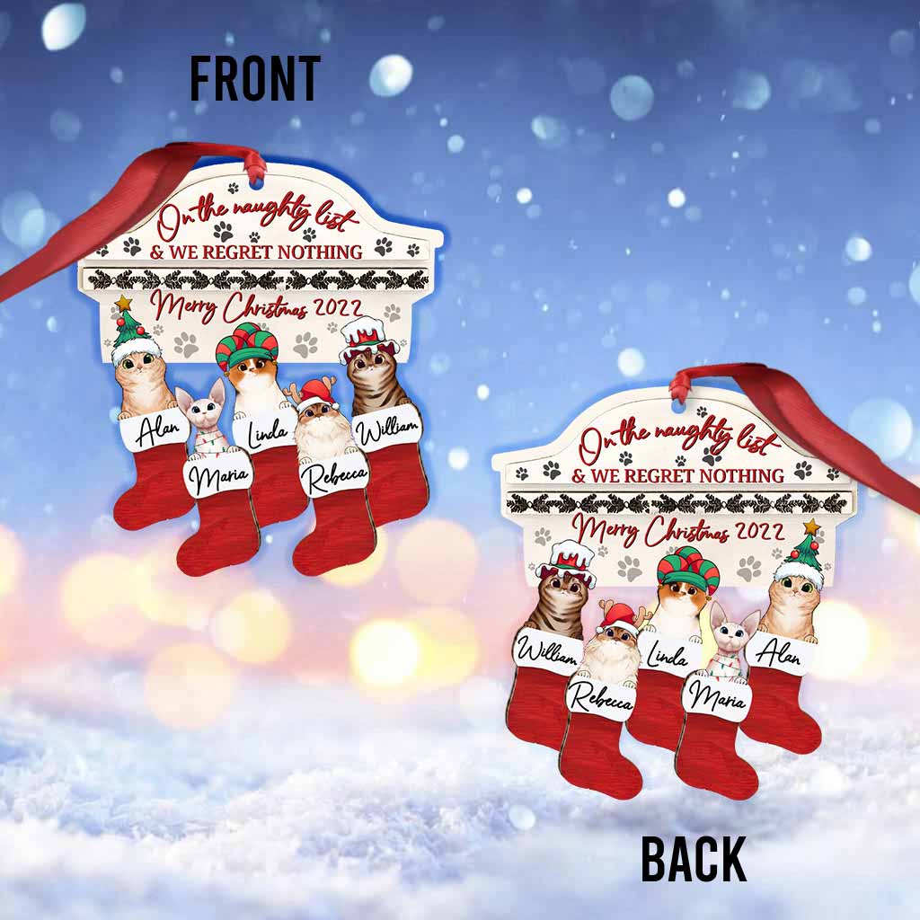 Niedliche Katzen auf der Liste der Unartigen - Personalisierter Weihnachtsschmuck mit Katzenmotiv (beidseitig bedruckt)
